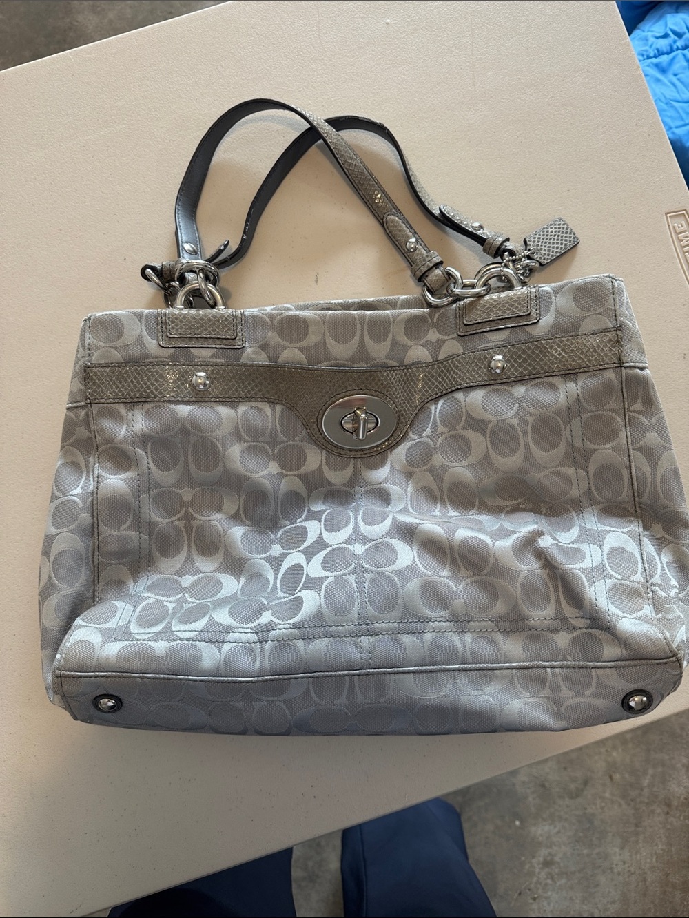 Coach Silver Gray Signature Shoulder Bag